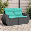Bowery Hill Rattan & Powder-Coated Steel & Polyester Garden Sofa - Black & Blue