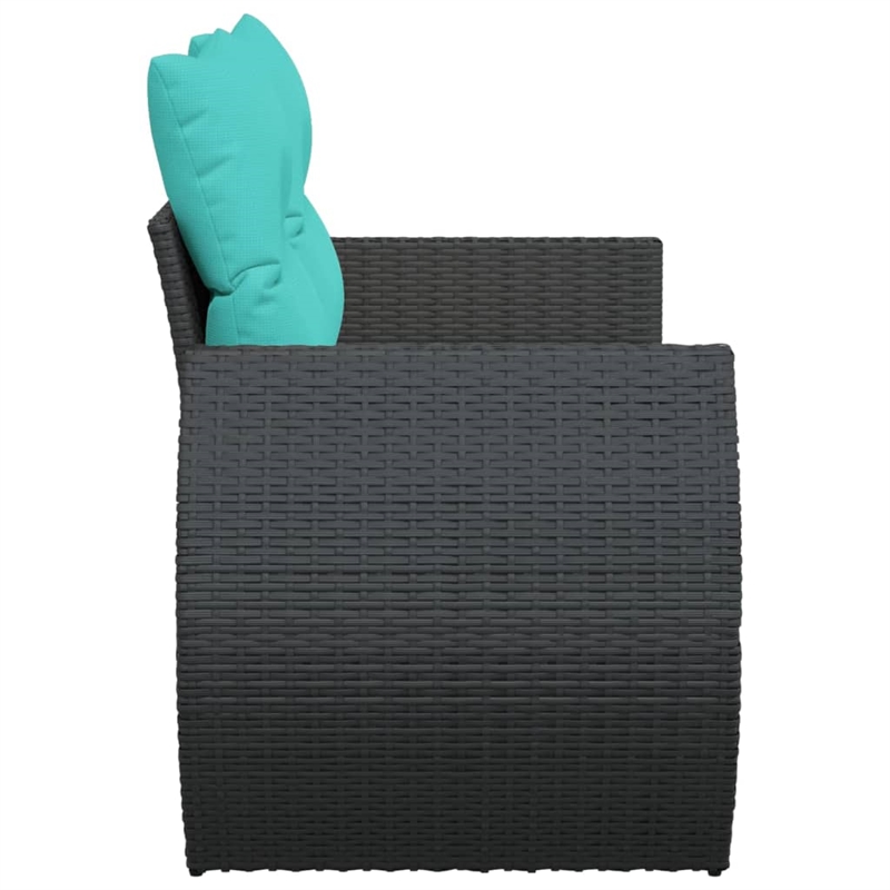 Bowery Hill Rattan & Powder-Coated Steel & Polyester Garden Sofa - Black & Blue