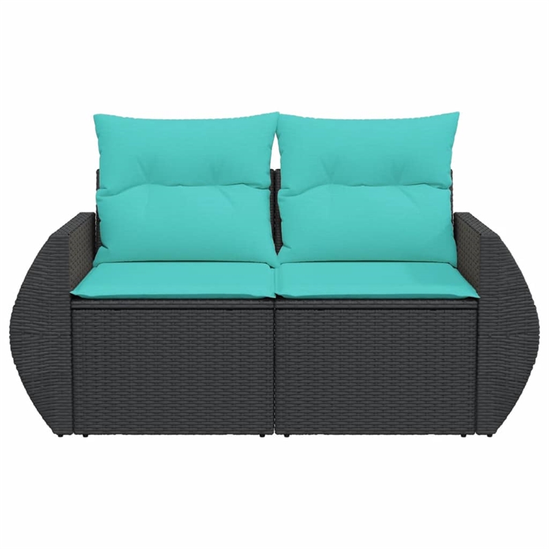 Bowery Hill Rattan & Powder-Coated Steel & Polyester Garden Sofa - Black & Blue