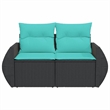 Bowery Hill Rattan & Powder-Coated Steel & Polyester Garden Sofa - Black & Blue