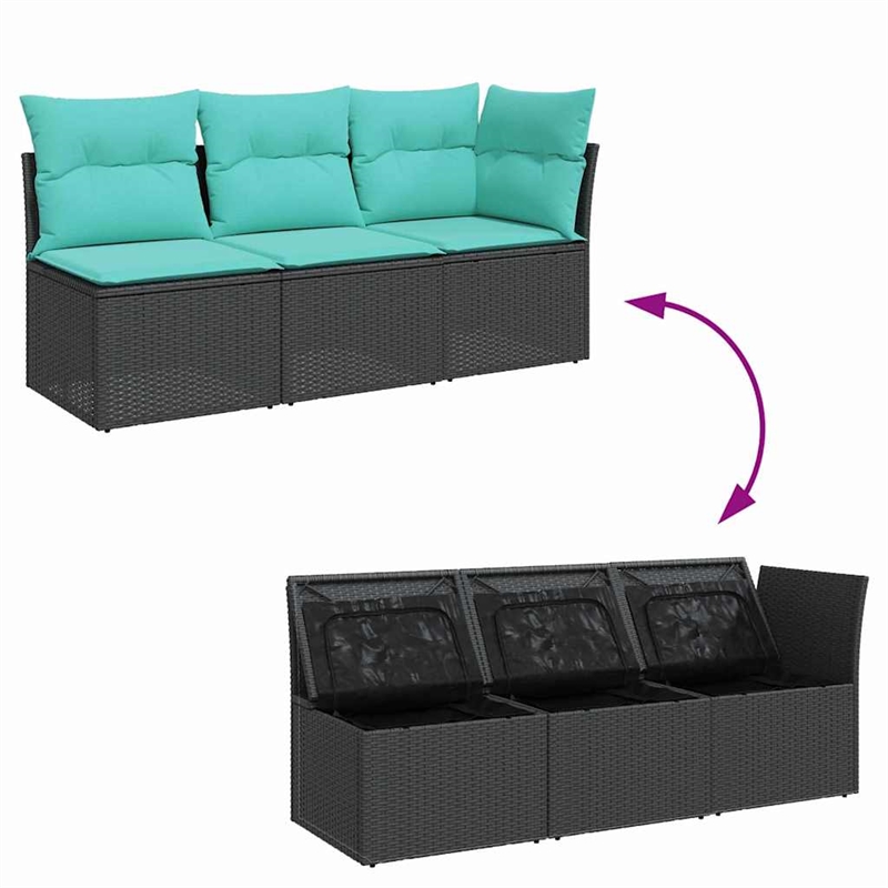 Bowery Hill Contemporary Weather-Resistant Poly Rattan Garden Sofa in Black