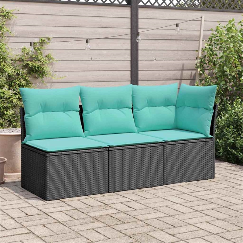 Bowery Hill Contemporary Weather-Resistant Poly Rattan Garden Sofa in Black