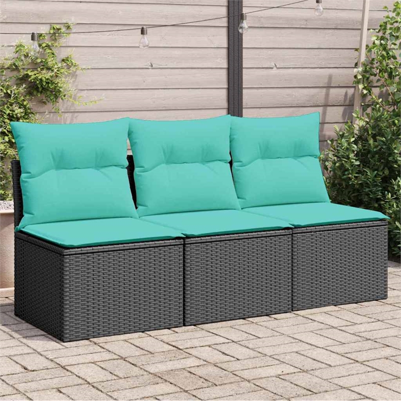 Bowery Hill Contemporary Weather-Resistant Poly Rattan Garden Sofa in Black