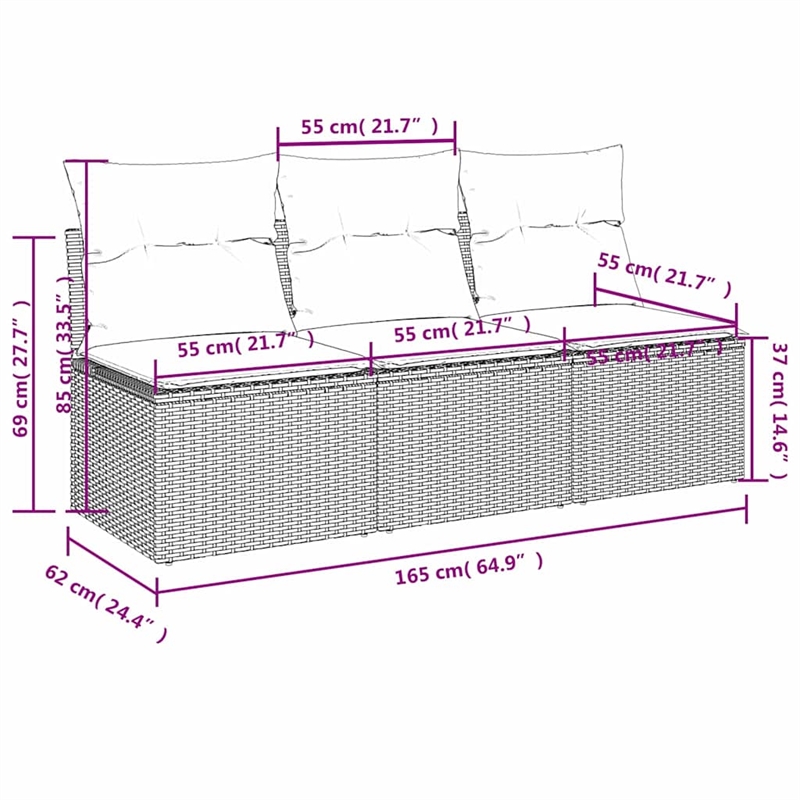 Bowery Hill Contemporary Weather-Resistant Poly Rattan Garden Sofa in Black