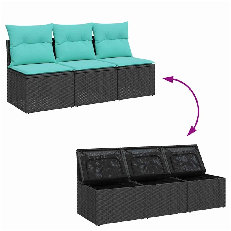 Bowery Hill Contemporary Weather-Resistant Poly Rattan Garden Sofa in Black