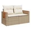 Bowery Hill Contemporary Synthetic Poly Rattan Garden Sofa in Beige