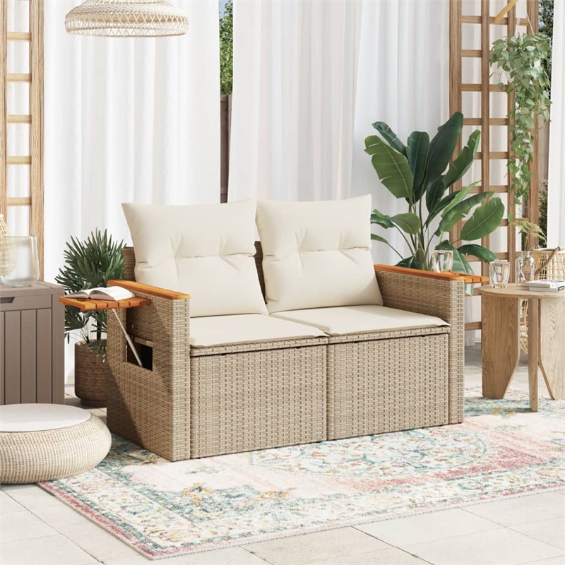 Bowery Hill Contemporary Synthetic Poly Rattan Garden Sofa in Beige