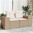 Bowery Hill 2-Seater Poly Rattan Garden Sofa With Adjustable Legs in Beige