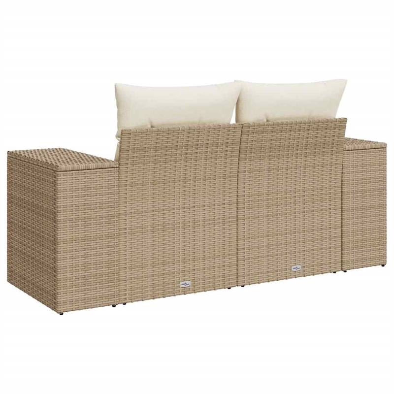Bowery Hill 2-Seater Poly Rattan Garden Sofa With Adjustable Legs in Beige