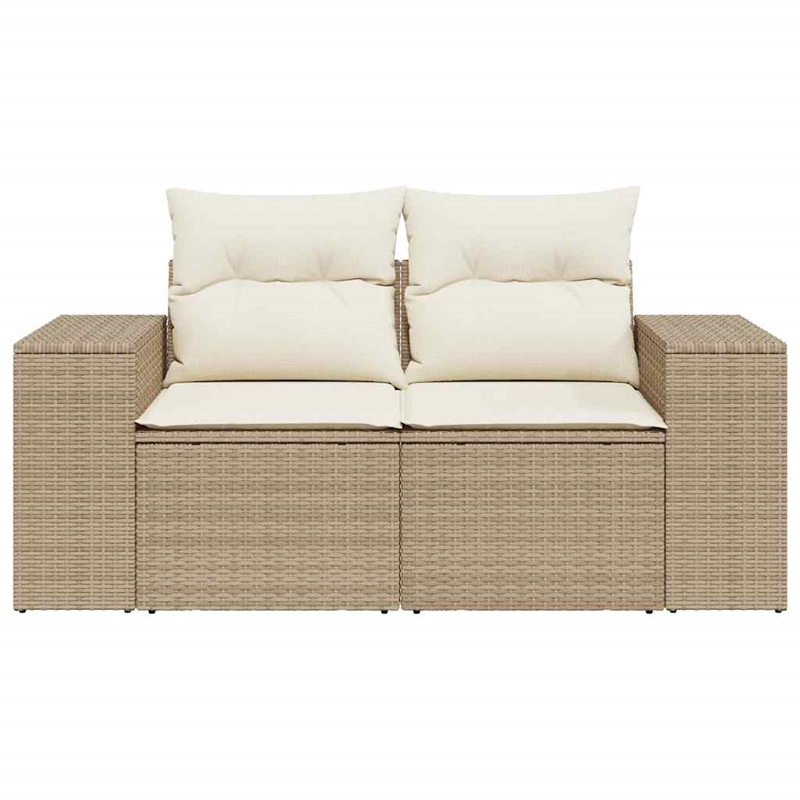 Bowery Hill 2-Seater Poly Rattan Garden Sofa With Adjustable Legs in Beige