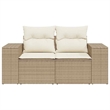 Bowery Hill 2-Seater Poly Rattan Garden Sofa With Adjustable Legs in Beige