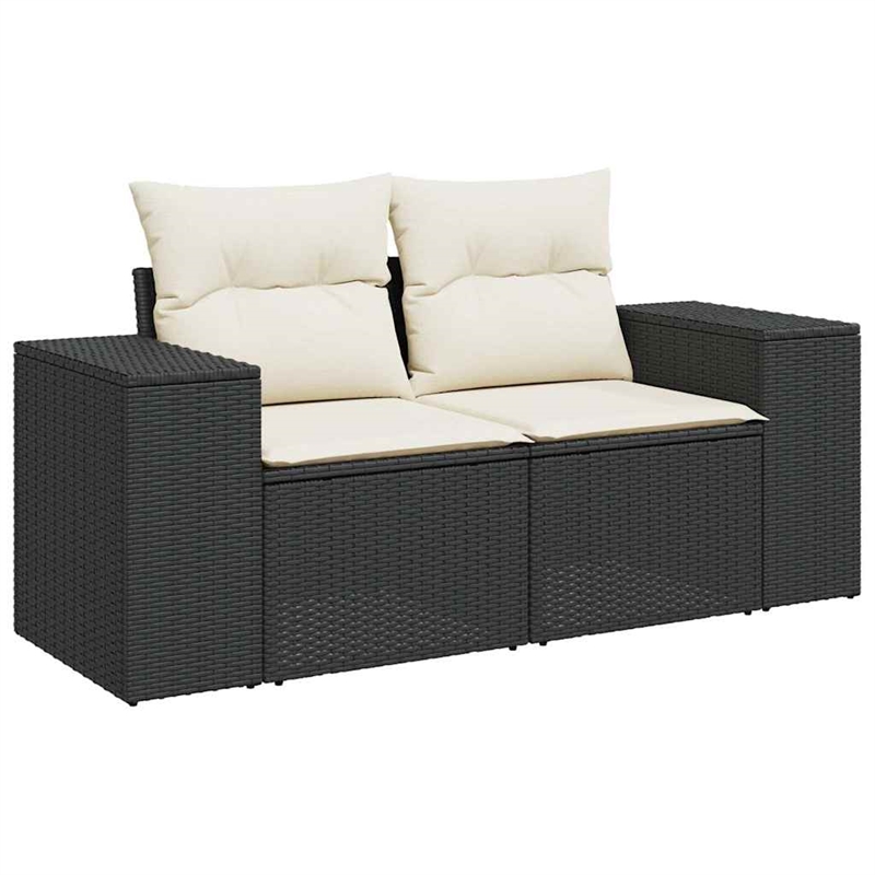 Bowery Hill Poly Rattan And Powder-Coated Steel Garden Sofa in Black And Cream