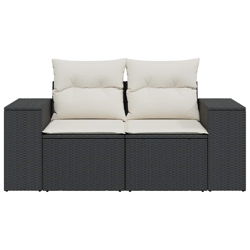 Bowery Hill Poly Rattan And Powder-Coated Steel Garden Sofa in Black And Cream