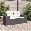 Bowery Hill Poly Rattan And Powder-Coated Steel Garden Sofa in Black And Cream