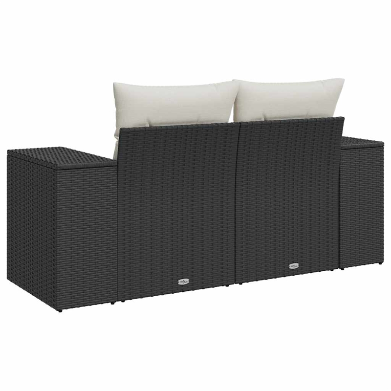 Bowery Hill Poly Rattan And Powder-Coated Steel Garden Sofa in Black And Cream
