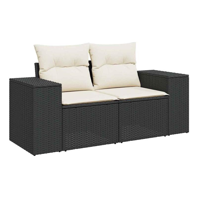 Bowery Hill Poly Rattan And Powder-Coated Steel Garden Sofa in Black And Cream
