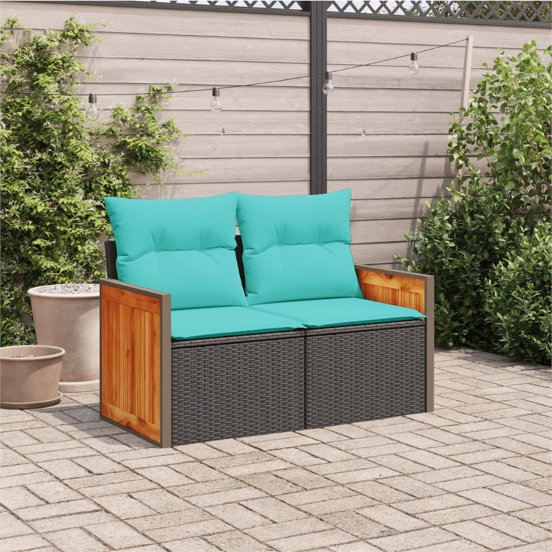 Bowery Hill 2-Seater Poly Rattan Modular Garden Sofa in Black