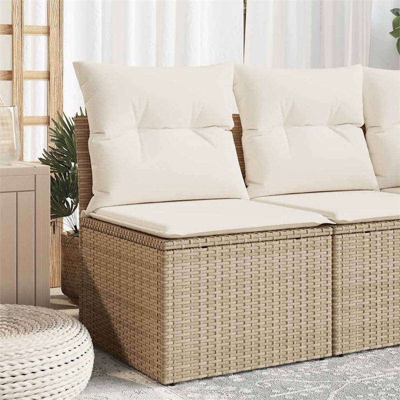 Bowery Hill Single Poly Rattan Garden Sofa With Adjustable Feet in Beige