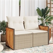Bowery Hill Contemporary Synthetic Poly Rattan Garden Sofa in Beige And Cream