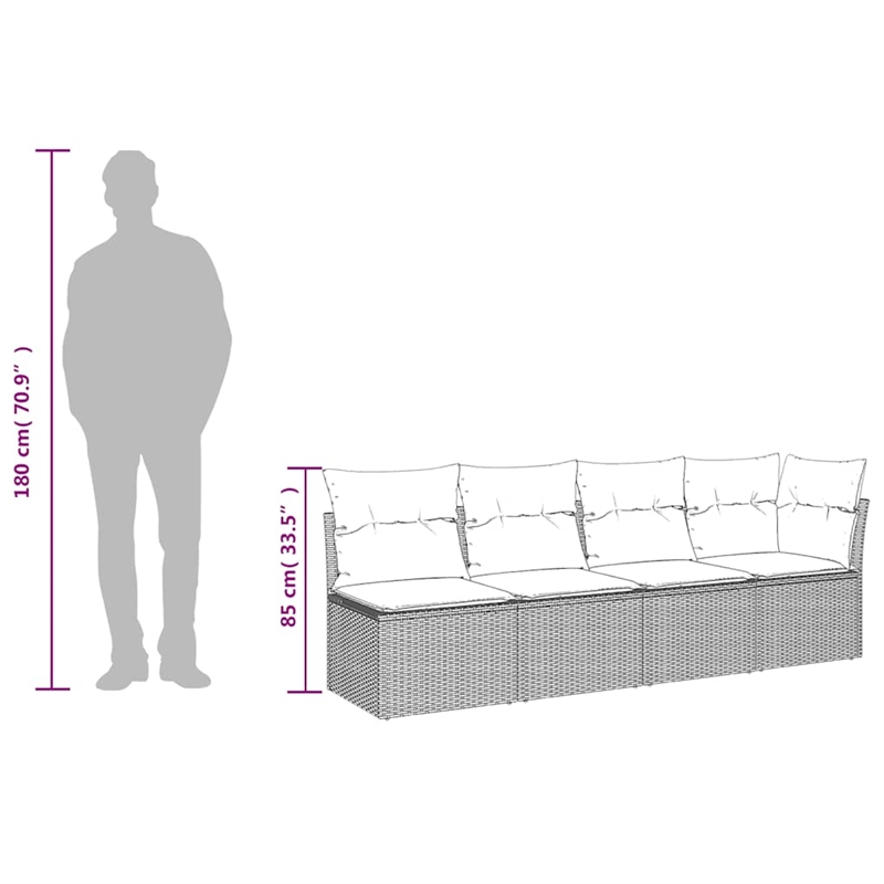 Bowery Hill 4-Seater Rattan & Powder-Coated Steel & Polyester Garden Sofa - Gray