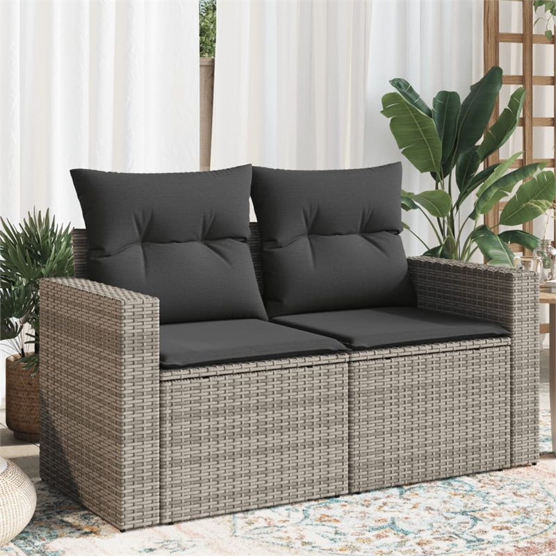 Bowery Hill Contemporary Synthetic Poly Rattan Garden Sofa in Gray