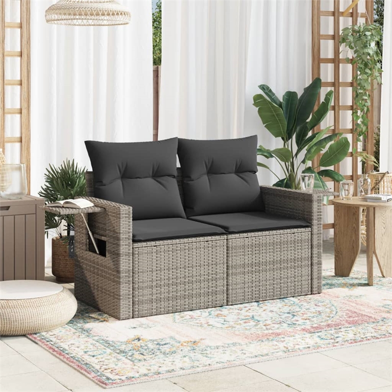 Bowery Hill Contemporary Synthetic Poly Rattan Garden Sofa in Gray
