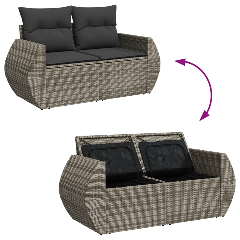 Bowery Hill Large PE Rattan Garden Sofa With Adjustable Feet in Gray