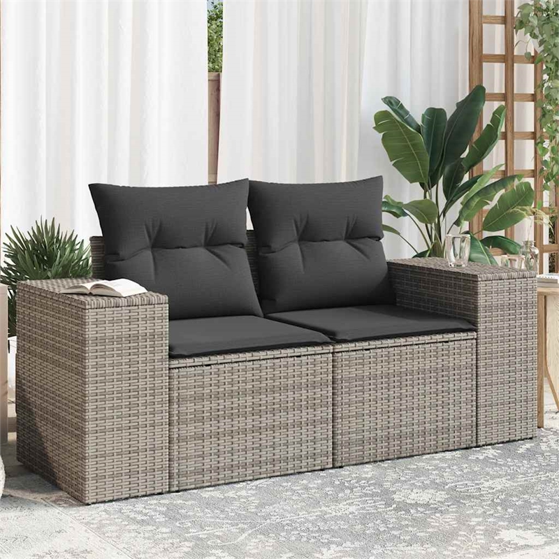Bowery Hill Medium PE Rattan Garden Sofa With Adjustable Feet in Gray