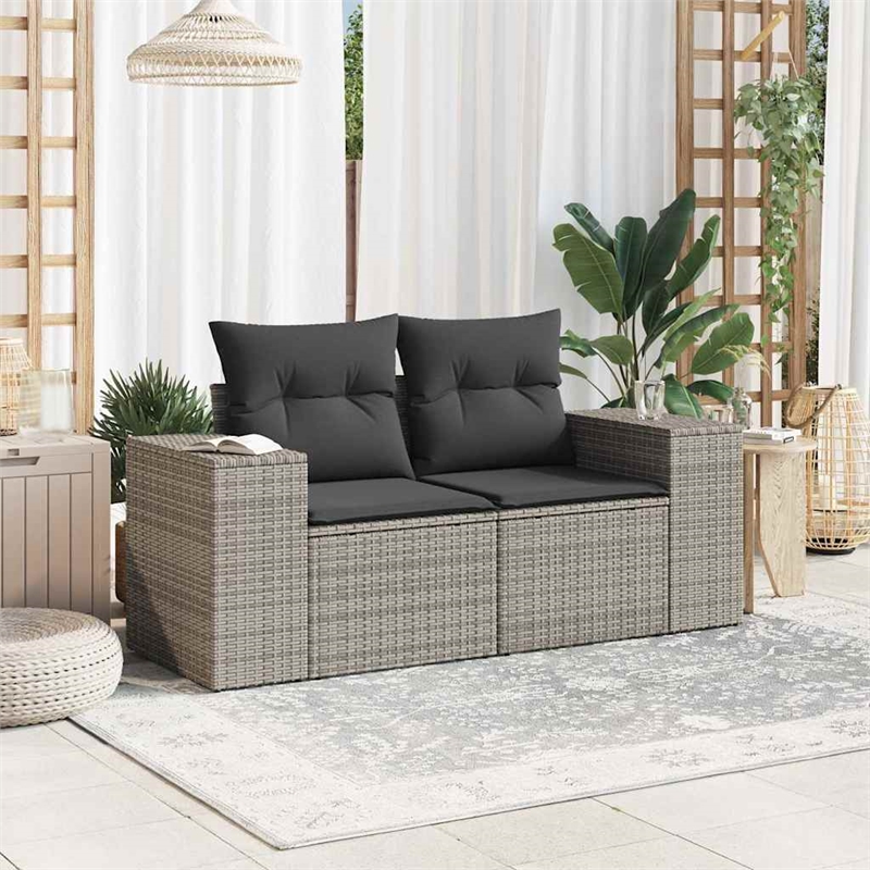 Bowery Hill Medium PE Rattan Garden Sofa With Adjustable Feet in Gray