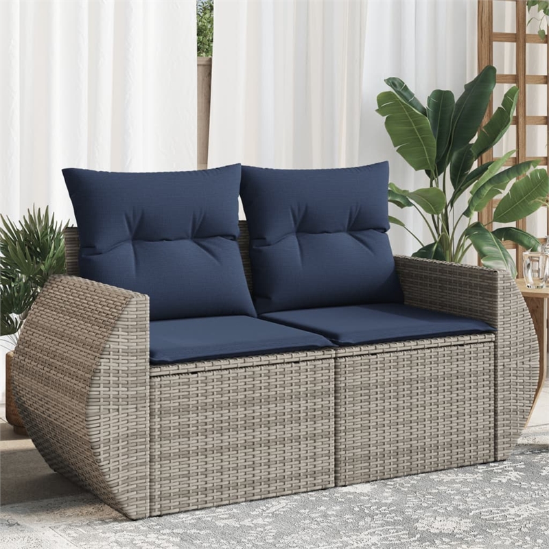 Bowery Hill 2-Seater Poly Rattan Patio Sofa With Cushions in Gray