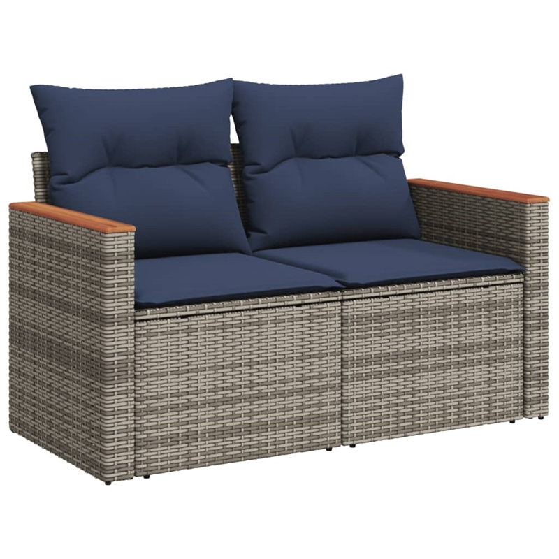 Bowery Hill 2-Seater Poly Rattan Patio Sofa With Cushions in Gray