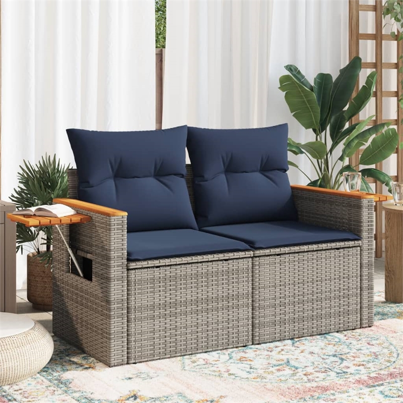 Bowery Hill 2-Seater Poly Rattan Patio Sofa With Cushions in Gray
