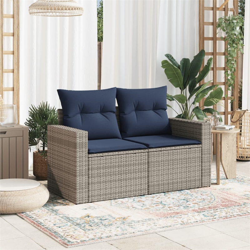 Bowery Hill 2-Seater Poly Rattan Patio Sofa With Cushions in Gray