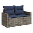 Bowery Hill 2-Seater Poly Rattan Patio Sofa With Cushions in Gray