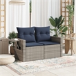 Bowery Hill 2-Seater Poly Rattan Patio Sofa With Cushions in Gray