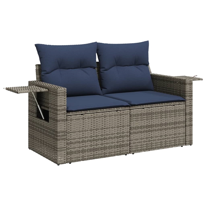 Bowery Hill 2-Seater Poly Rattan Patio Sofa With Cushions in Gray