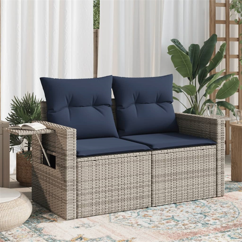 Bowery Hill 2-Seater Poly Rattan Patio Sofa With Cushions in Gray