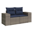 Bowery Hill 2-Seater Poly Rattan Patio Sofa With Cushions in Gray