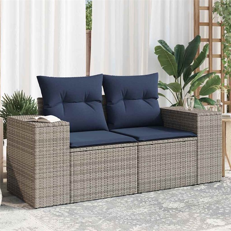 Bowery Hill 2-Seater Poly Rattan Patio Sofa With Cushions in Gray