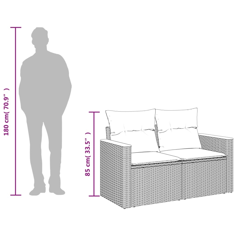 Bowery Hill 2-Seater Poly Rattan Patio Sofa With Cushions in Gray