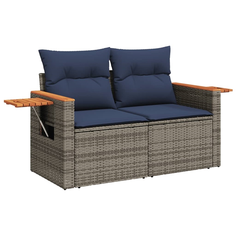 Bowery Hill 2-Seater Poly Rattan Patio Sofa With Cushions in Gray