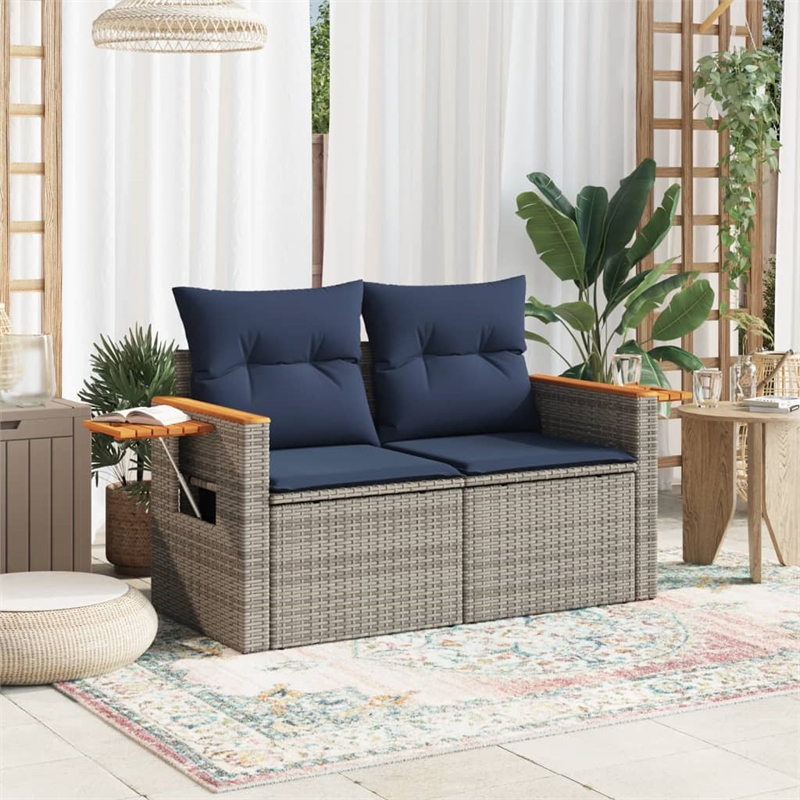 Bowery Hill 2-Seater Poly Rattan Patio Sofa With Cushions in Gray