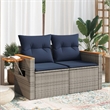 Bowery Hill 2-Seater Poly Rattan Patio Sofa With Cushions in Gray
