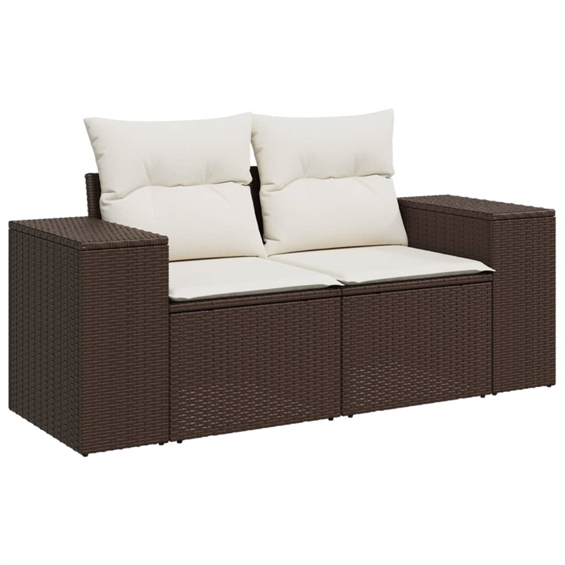 Bowery Hill Poly Rattan 2-Seater Removable Covers Garden Sofa in Brown