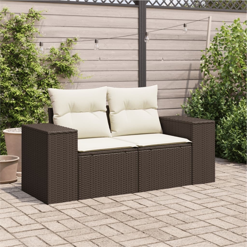 Bowery Hill Poly Rattan 2-Seater Removable Covers Garden Sofa in Brown