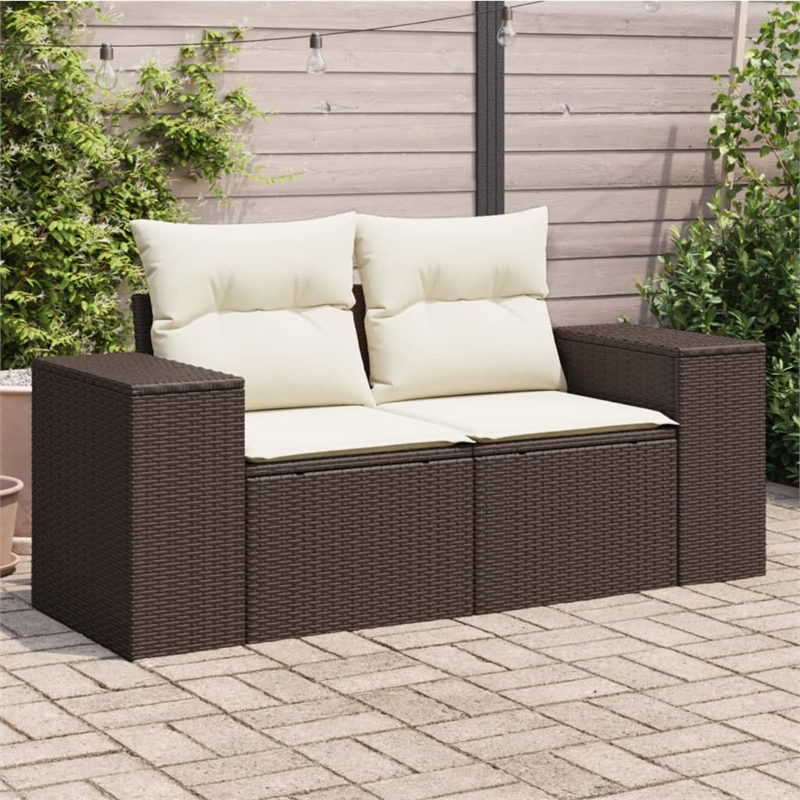 Bowery Hill Poly Rattan 2-Seater Removable Covers Garden Sofa in Brown