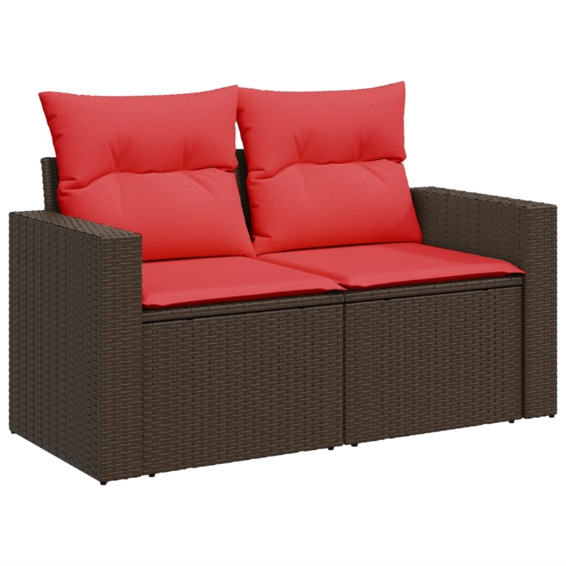 Bowery Hill 2-Seater Brown Poly Rattan Patio Sofa With Cushions