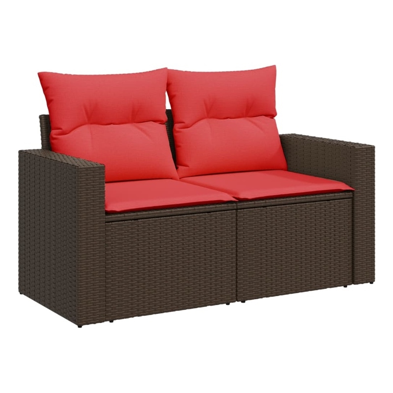 Bowery Hill 2-Seater Brown Poly Rattan Patio Sofa With Cushions