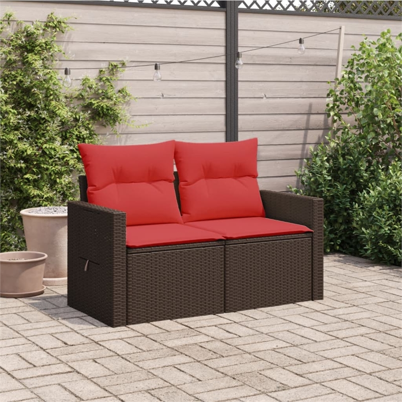 Bowery Hill 2-Seater Brown Poly Rattan Patio Sofa With Cushions