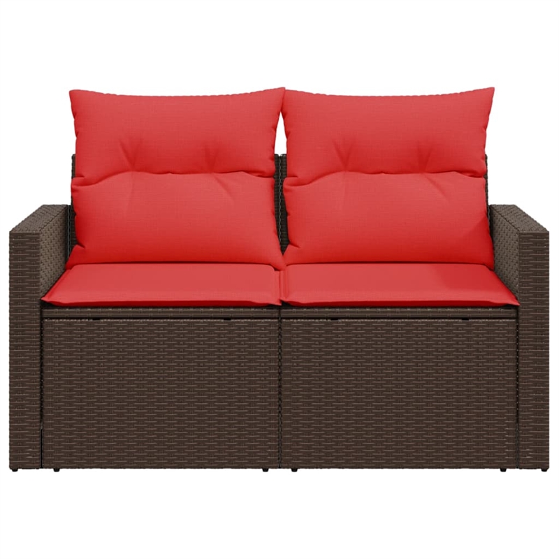 Bowery Hill 2-Seater Brown Poly Rattan Patio Sofa With Cushions